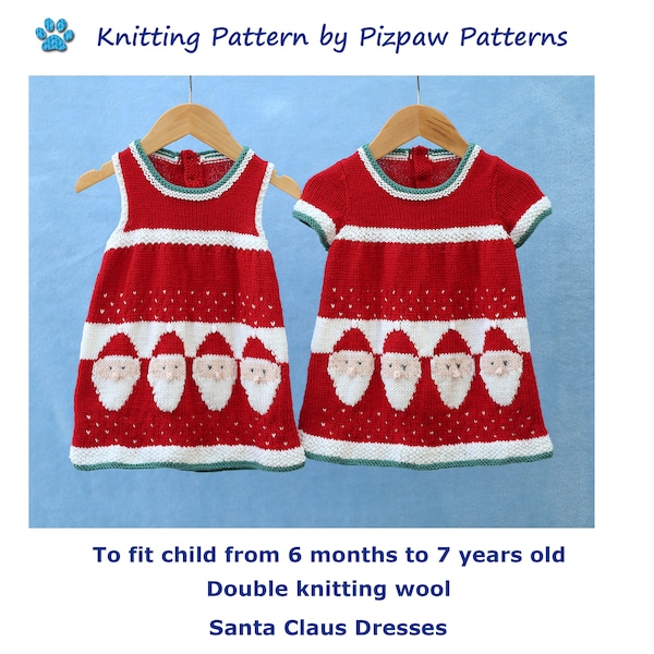 Santa Claus Christmas Dresses (no 131) Knitting Pattern to fit child from 6 months to 7 years old.  Digital download PDF pattern.