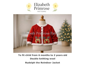 Rudolph the Reindeer Jacket Knitting Pattern P6, Baby & Toddler DK, 6–24 Months, (Digital Download)