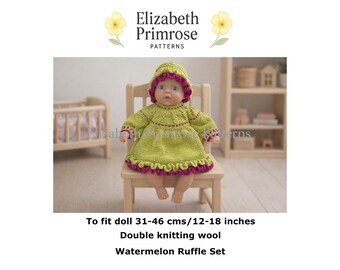 Watermelon Ruffle Set Knitting Pattern P102 – Doll Dress and Hat – (Digital Download)