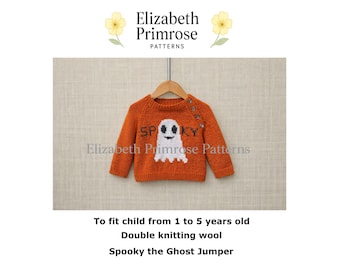 Spooky the Ghost Jumper Knitting Pattern, P190, 1 – 5 Years (Digital Download)