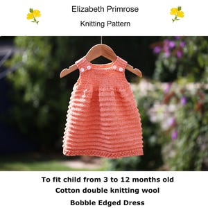 P48 Pinafore Dress with Bobble Hem Knitting Pattern to fit 3-6 month or 6-12 month old baby.  Digital download PDF pattern.