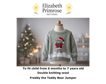 Children’s Teddy Bear Jumper Knitting Pattern, 6m to 7 years old, P181 (Digital Download)