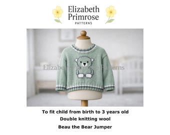 Beau the Bear Jumper Knitting Pattern, P171, 0–3 Years, DK (Digital Download)