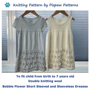Two Summer Dresses with Bobble Flowers Knitting Pattern (no 67) to fit child from birth to 7 years old.  PDF download pattern.