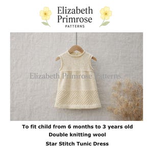 Children's Star Stitch Tunic Dress Knitting Pattern, P155 (6 Months-3 Years) (Digital Download)