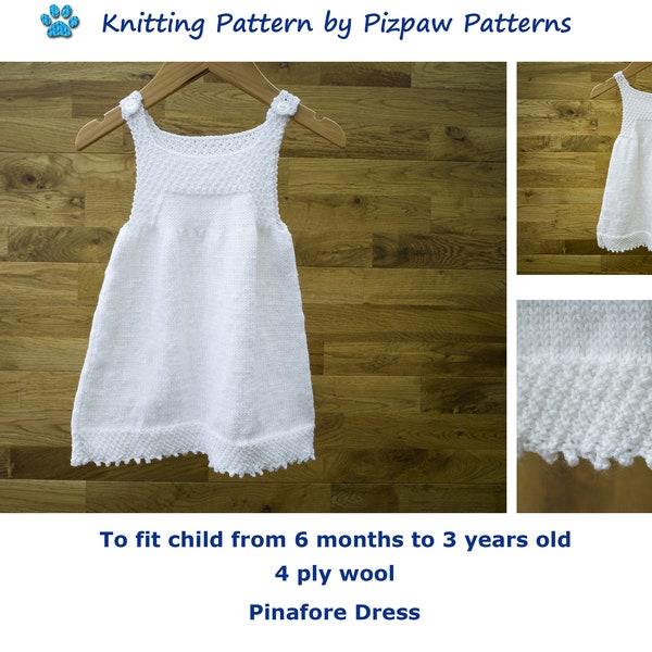 Children's Pinafore Dress (no 128) Knitting Pattern to fit 6 months to 3 years old.  4 Ply Wool. Digital download PDF pattern.