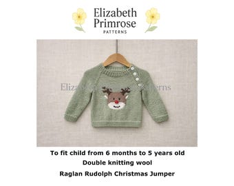 Raglan Rudolph Christmas Jumper Knitting Pattern, P191, 6 Months – 5 Years (Digital Download)