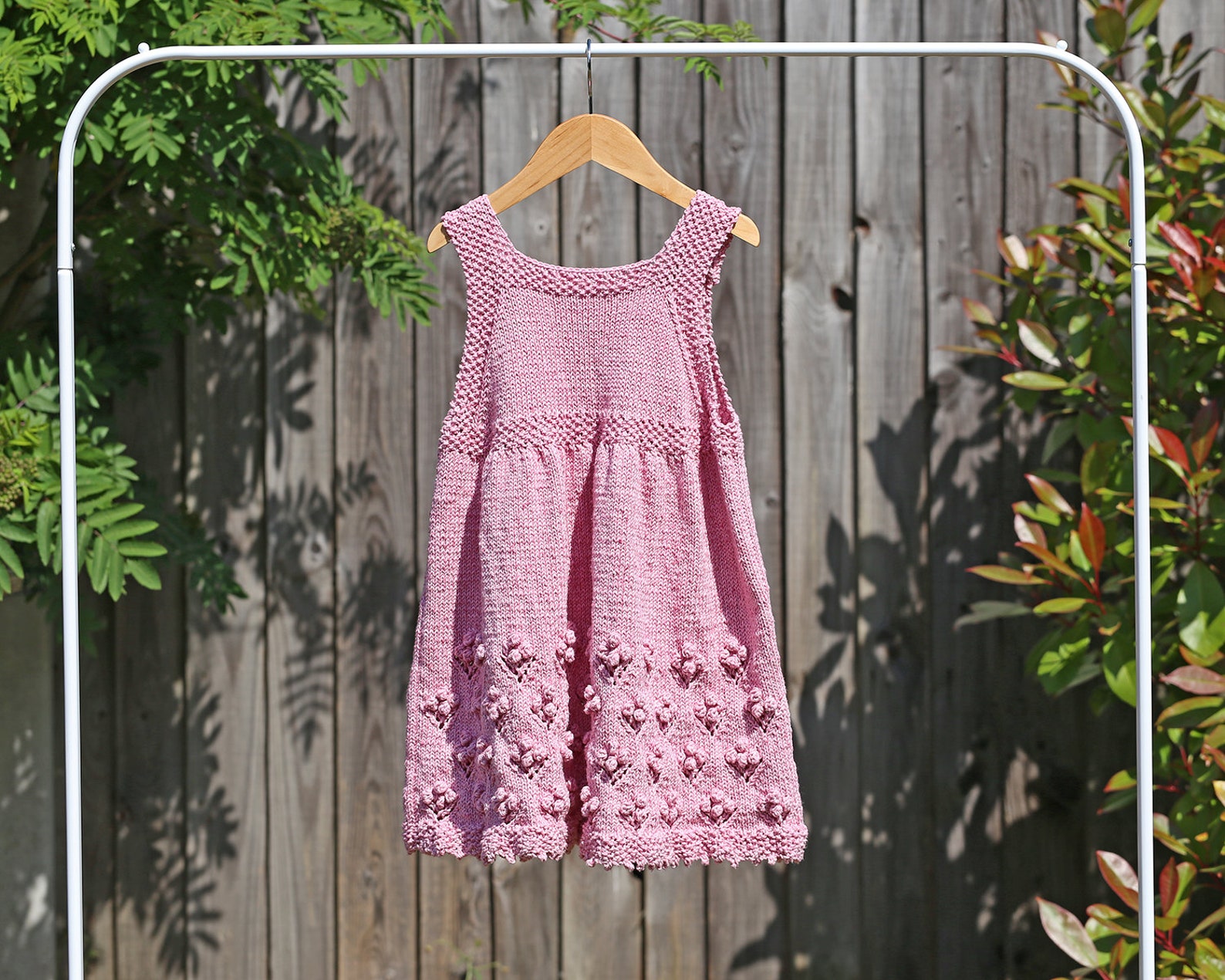 Girl s Sundress With Bobble Flowers 26 Knitting Pattern Etsy