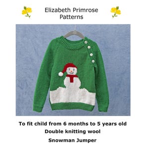 P177 Snowman Jumper to fit child from 6 months to 5 years old.  Digital download PDF knitting pattern.
