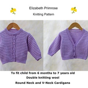 P158 Children&#39;s Cardigans Knitting Pattern to fit from 6 months to 7 years old.  Digital download PDF pattern.  Written in English.