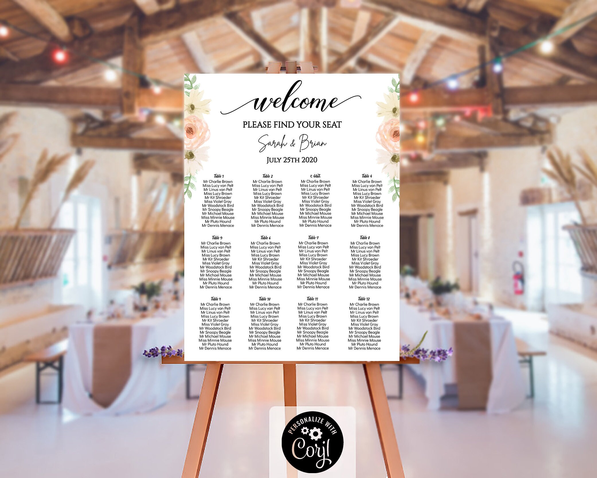 Editable Seating Chart Try Before You Buy Table Etsy