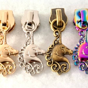 6 colours, Unicorn #5 Zipper Pulls, nylon zip pulls