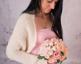 tejido a mano suave bolero de alpaca nupcial SARA en OFF-WHITE, cubierta/Pullover/cardigan/boda encogimiento de hombros/suéter/ chaqueta/dama de honor/suéter de mujer