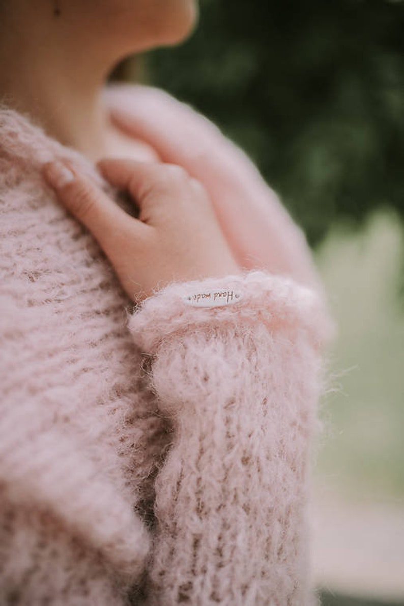 Boléro de mariée doux en alpaga SARA tricoté à la main en rose poudré, couvre-vêtements/pull/cardigan tricoté à la main/haussement d'épaules de mariage/pull/veste/demoiselle d'honneur/femme image 3