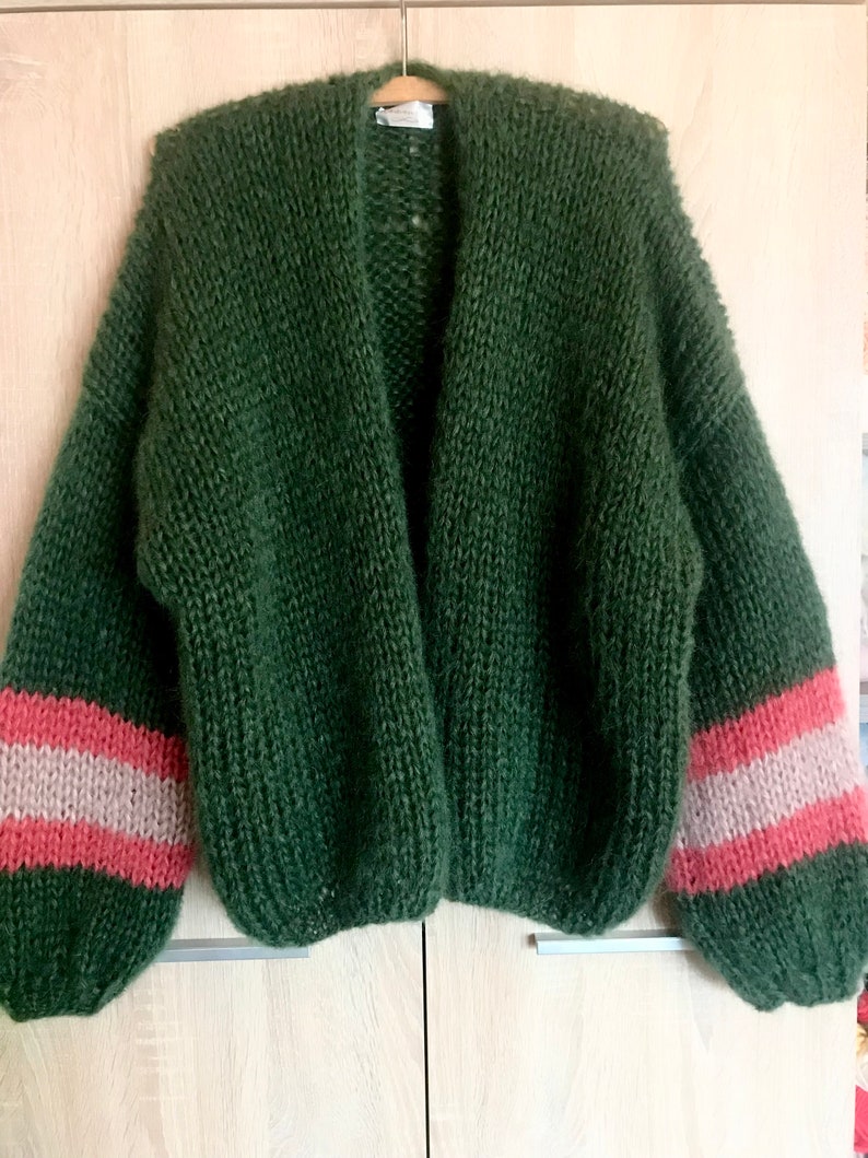 Handgestrickter Mohair-Cardigan, Ballonärmel, Pullover mit offener Vorderseite, Winter-Bomber-Cardigan, flauschiger Pullover, Damenpullover, Mohair-Cardigan, Wolle, Bild 6