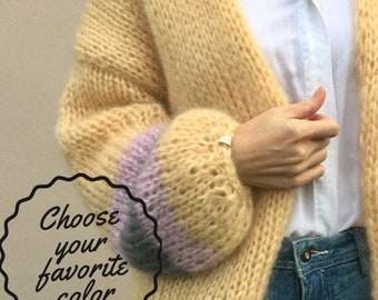 Hand knitted mohair Cardigán,ballon sleeves ,open front jumper, winter bomber cardigan, fluffy sweater, women sweater,mohair cardigan, wool,