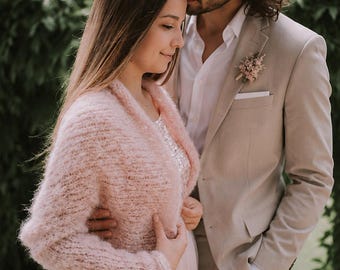Handgestrickter Braut Bolero - Rosa Hochzeit Shrug, Romantischer Mohair Überzug