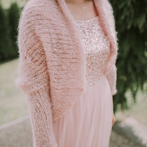 hand knit soft Bridal alpaca bolero SARA in powder pink,cover up/Pullover/hand knit cardigan/wedding shrug/sweater/ jacket/bridesmaid/women zdjęcie 2