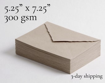 5.25" x 7.25", Earth Brown Deckle Edge Envelopes // Invitation Envelopes, Cotton Envelopes, Calligraphy Envelopes, Fine Art Wedding