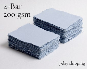 4.875" x 3.5" (4-Bar) 200gsm, Vintage Blue Deckle Edge Paper // Cotton Paper, Invitation Paper, Fine Art Wedding, Calligraphy Paper