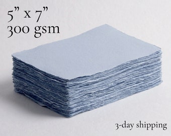 5" x 7" 300gsm, Vintage Blue Deckle Edge Paper // Cotton Paper, Invitation Paper, Fine Art Wedding, Calligraphy Paper, Deckled Edge Paper
