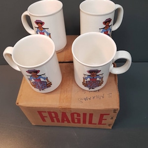 Four Original 1970s Crown Ducal Milkmaid Mugs