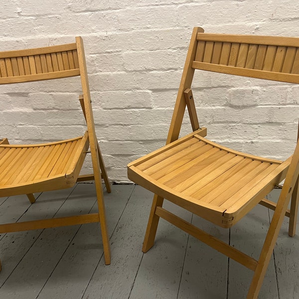 Pair Of Foldaway Woden Chairs