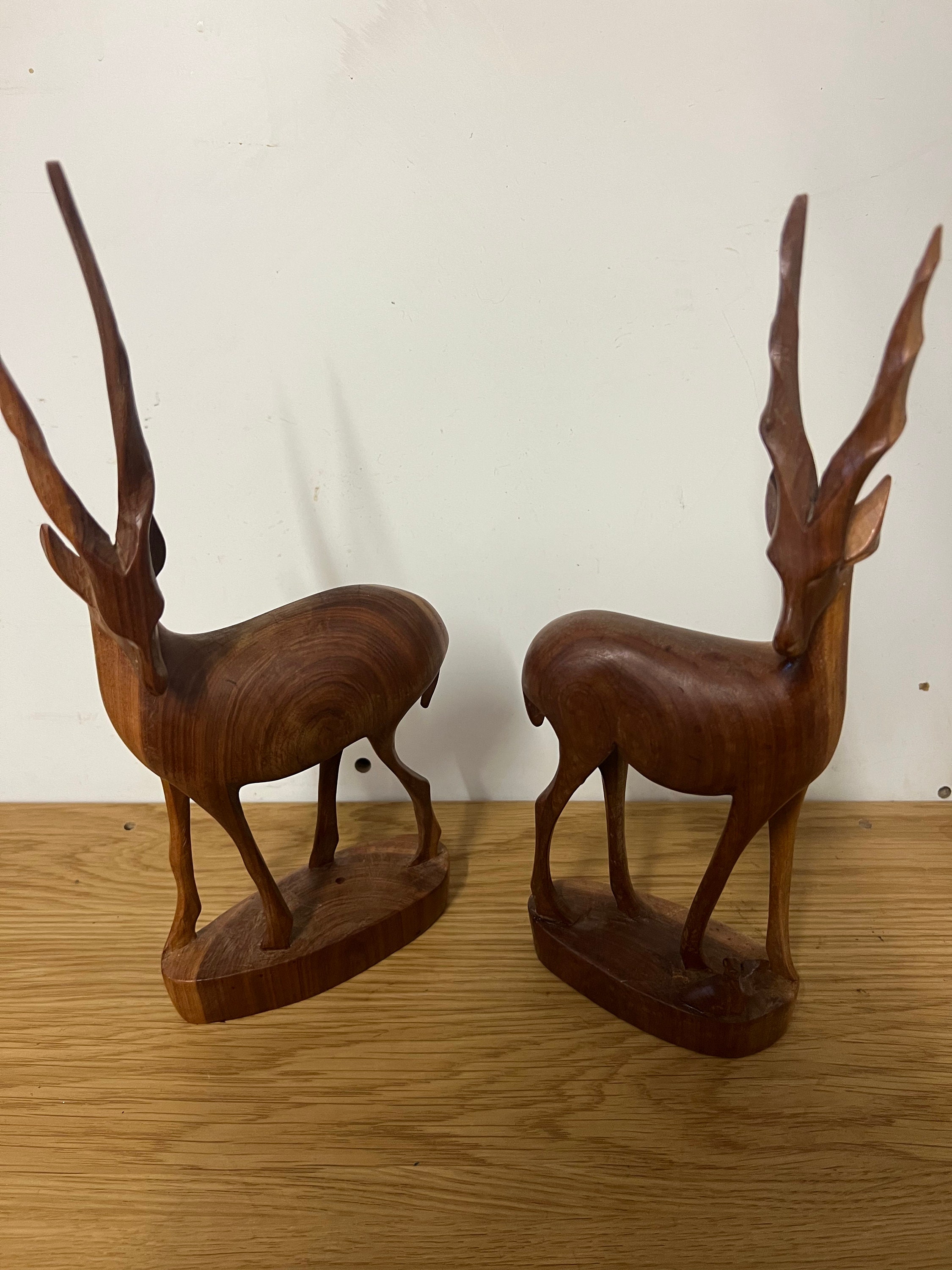 Pair Of Vintage Mid Century Teak Deer Ornaments Circa 1960’s (#b)