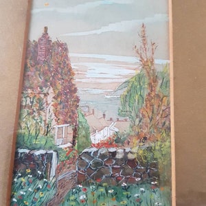 Small Antique Ink & Watercolour West Country Seaside Village Painting In Gilt Frame *