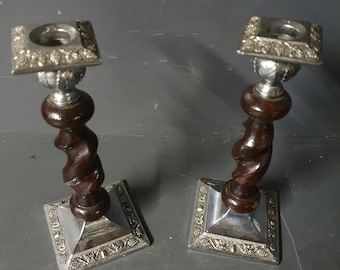 Pair Of Small Antique Vintage Candlestick Holders *