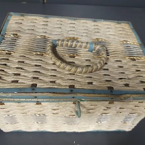 Original 1950s Blue & White Sewing Box *