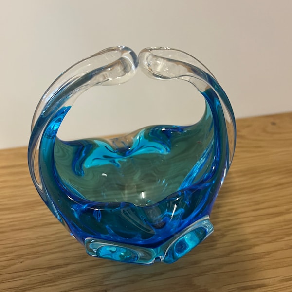 Murano Style Blue Art Glass Ashtray #