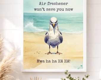 Funny Seagull Print: Toilet Humor Bathroom Decor, Beach Wall Art (Digital Download)