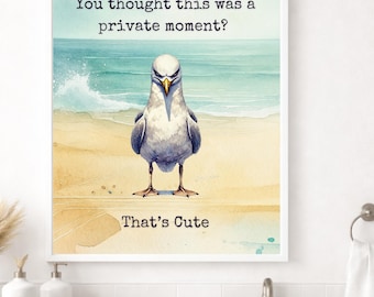 Funny Beach Bathroom Wall Art – Sadistic Seagull Print – Coastal Beach Bathroom Decor – Funny Seagull Bathroom Art – Digital Download