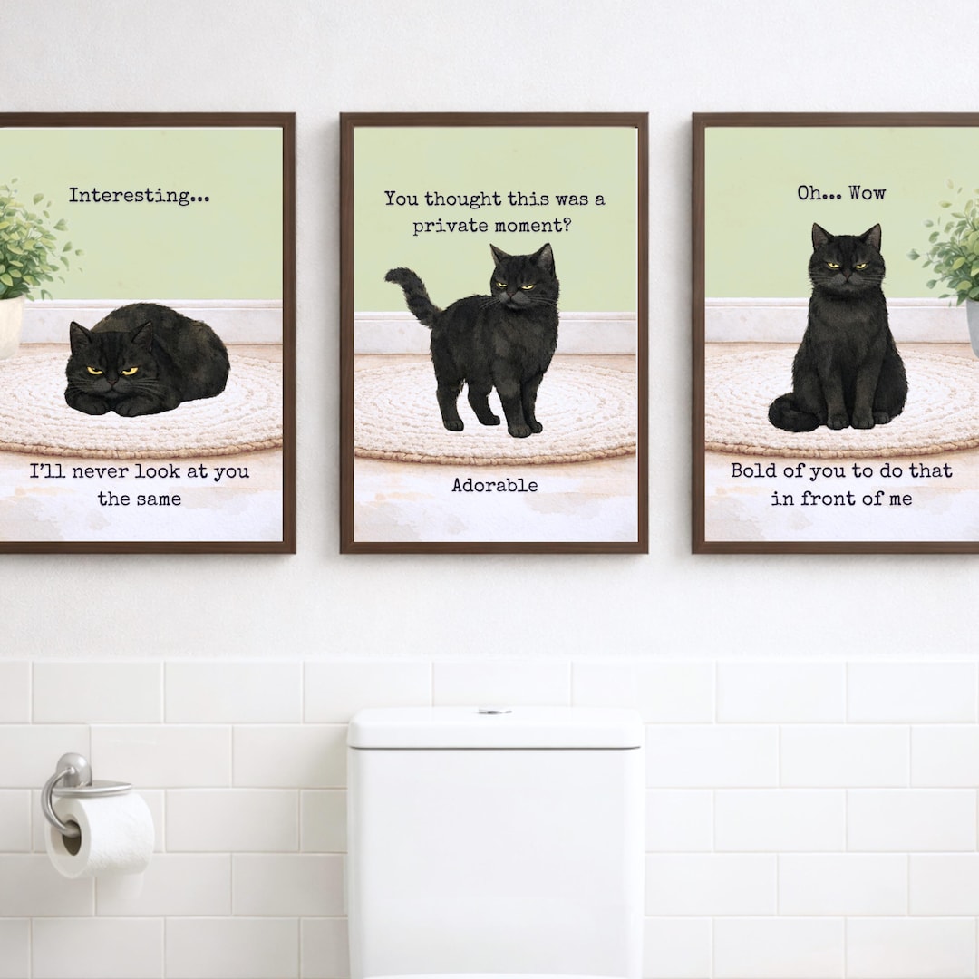 Funny Black Cat Bathroom Wall Art Set of 3 – Sarcastic Cat Quotes ...