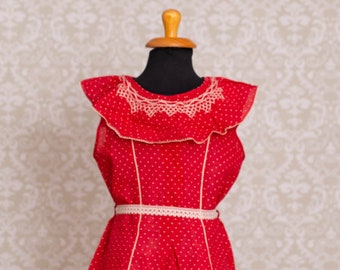 1930's Swiss Dot Hand Smocked Red Colour Girls Dress