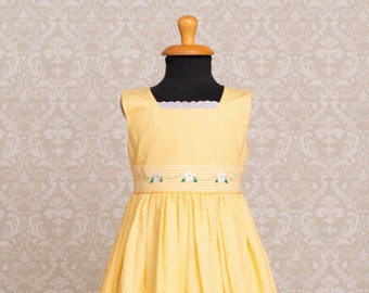 Rebecca Raggs Floral Embroidered Yellow Color White dots Girl Dress