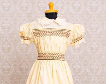 Hand Smocked Pale Yellow Girls Dress