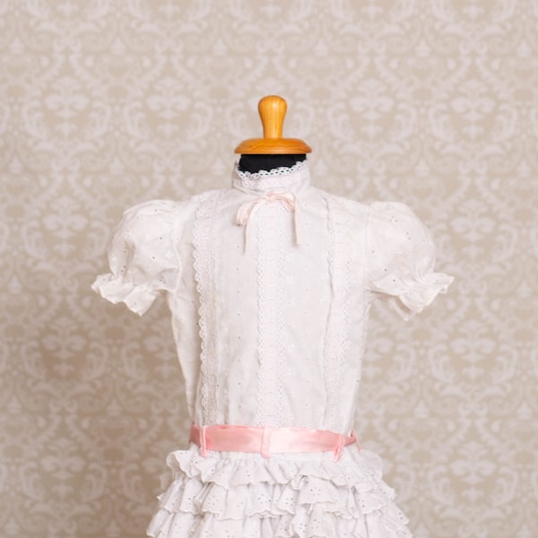 1980s Marthas Miniatures White Color Ruffles Girls Dress