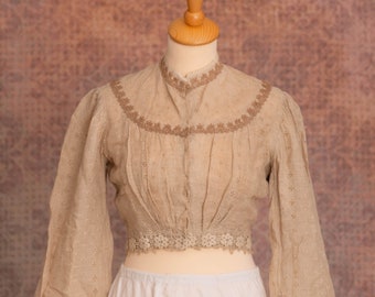 Antique Victorian Civil War Era Eyelet Lace Bodice Blouse