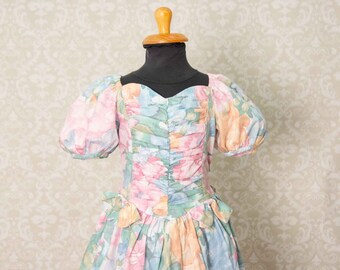 1980's Eve Too Floral Puff Sleeves Girls Dress