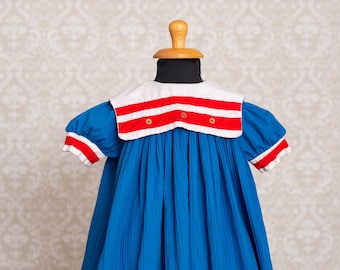 4th of July Patriotic Red White & Blue Sailor Pleated Girls Dress