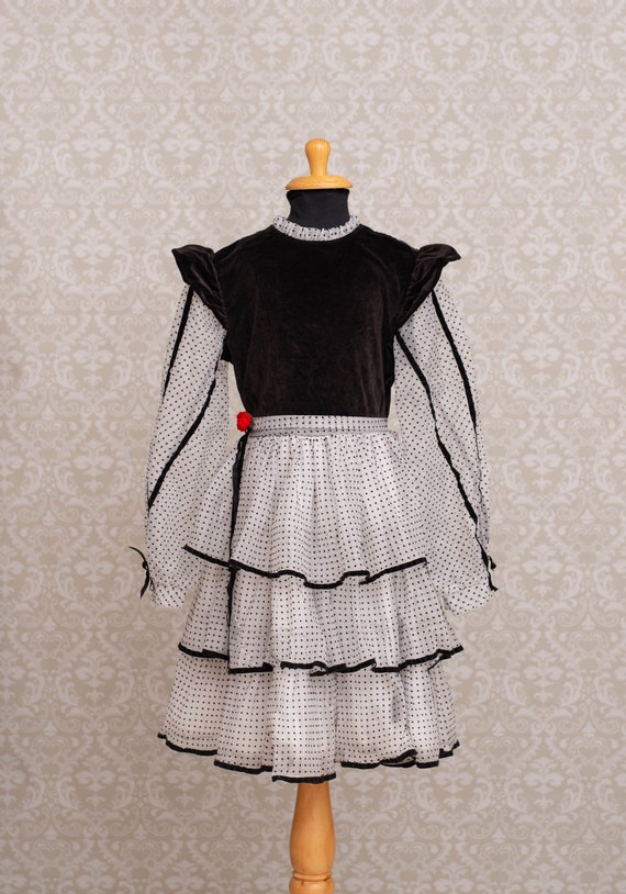 Marthas Miniatures Black and White Swiss Dot Ruffle Girls Dress