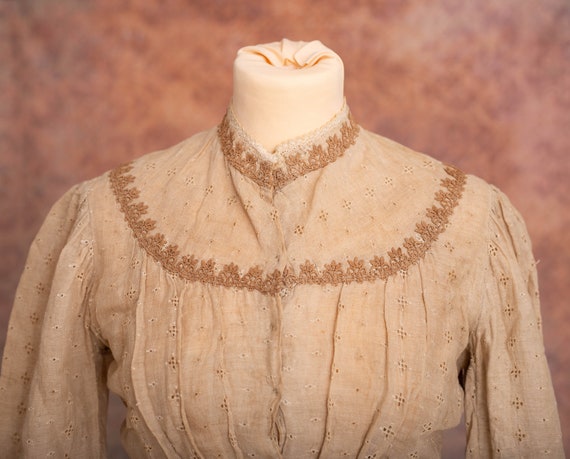 Antique Victorian Civil War Era Eyelet Lace Bodic… - image 4