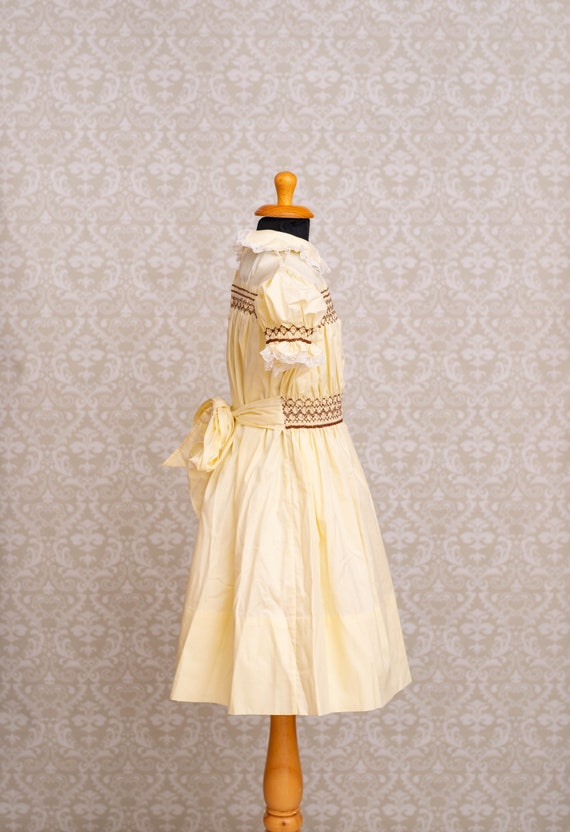 Hand Smocked Pale Yellow Girls Dress - image 6