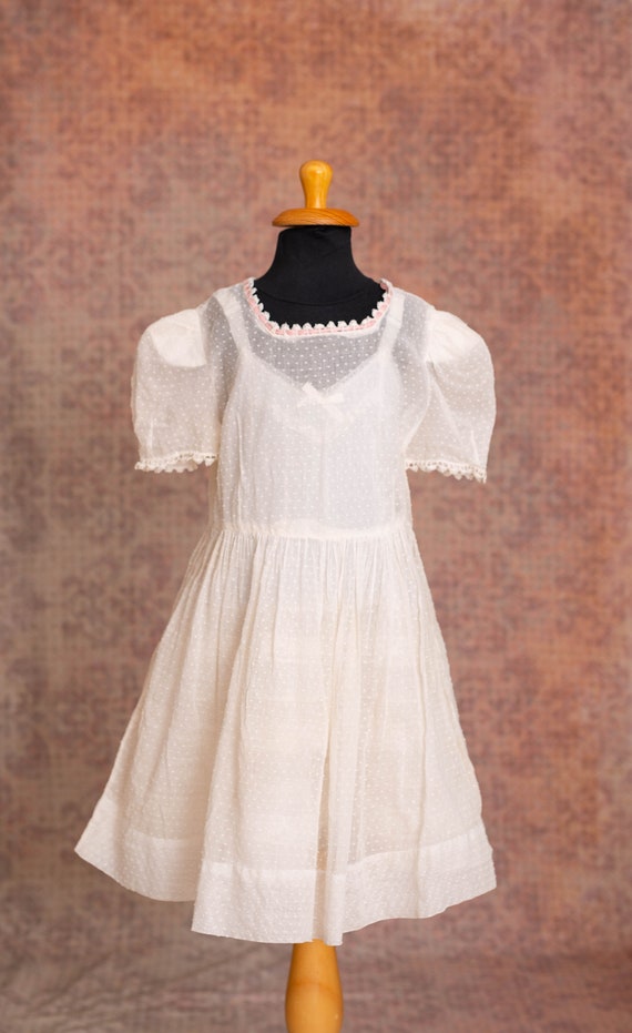 Girls Antique Swiss Dot White Colour Sheer Dress