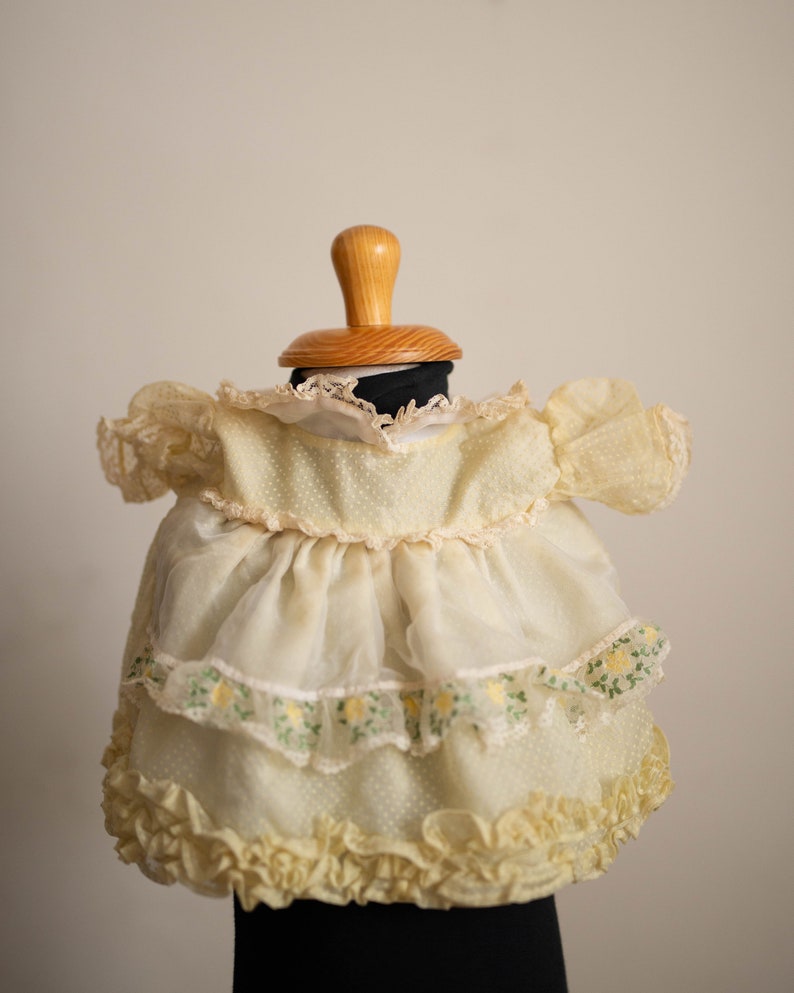 1980s Martha's Miniatures Yellow Color Swiss Dot Ruffle Baby Girl Dress image 1