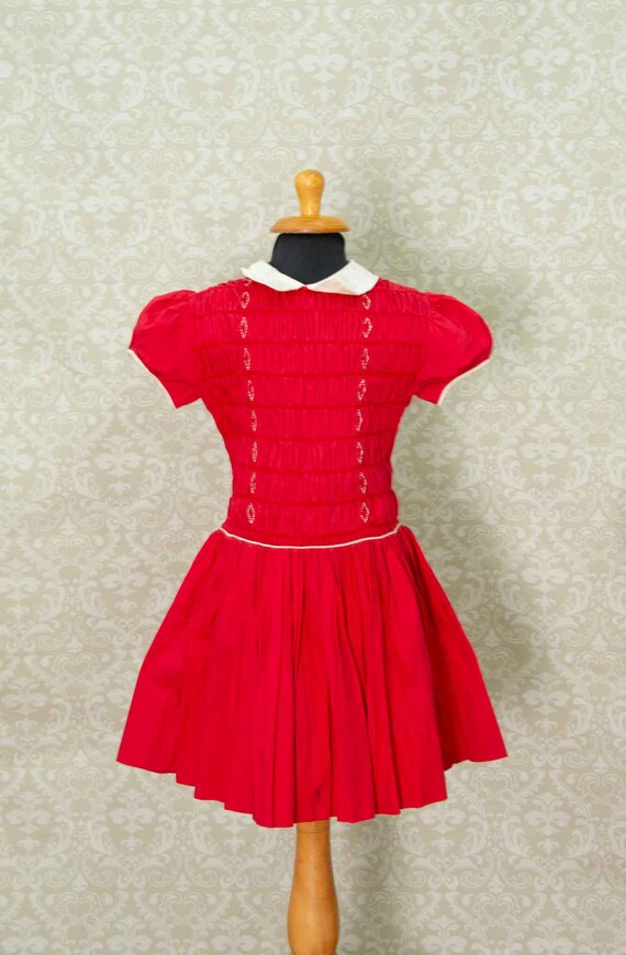redgirl dress Red flower girl with Illusion Sheer Neckline, Appliqued Beaded Lace, Tiered Tulle - Perfect for Children's Birthday, Marriage and an elegant back bow Red never goes unnoticed 