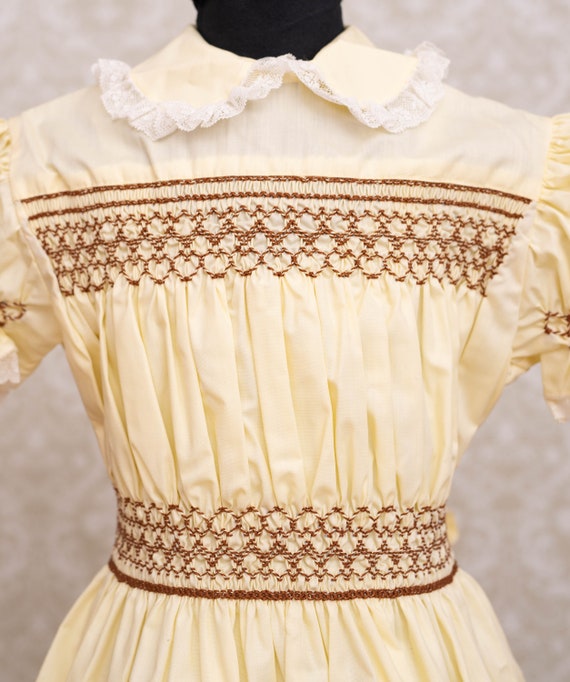 Hand Smocked Pale Yellow Girls Dress - image 4