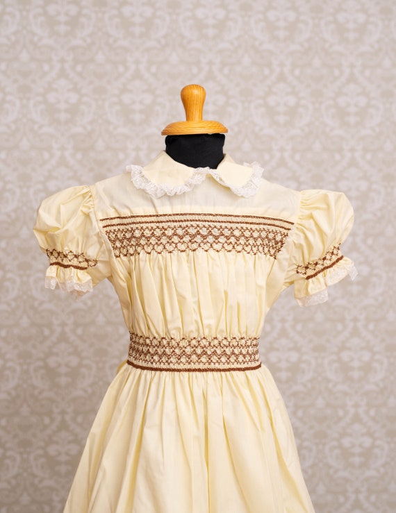 Hand Smocked Pale Yellow Girls Dress - image 3